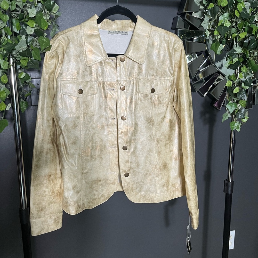 NWT Boston Traders brushed gold and off white faux leather jacket